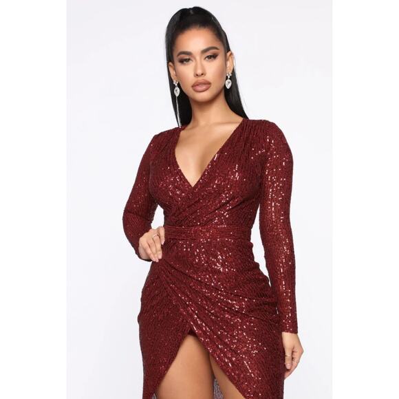 Fashion Nova Finding Love Burgundy Sequin Mini Bodycon Dress Womens Large NWT - Picture 14 of 14